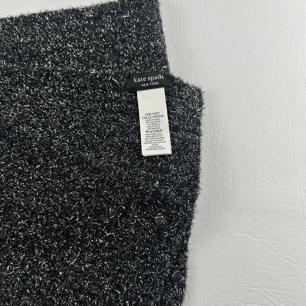 Kate Spade New York Black Metallic Knit Scarf and hat Women’s Soft Winter